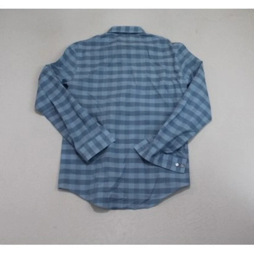 Kenneth Cole Reaction Blue Plaid Long Sleeve Button Up Casual Size 15